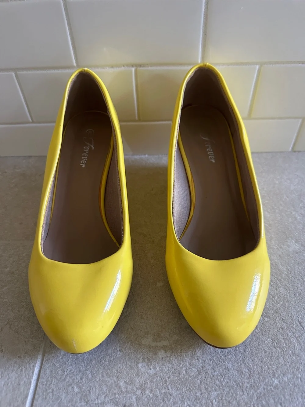 Forever 21 Yellow Patent Wedge Pumps